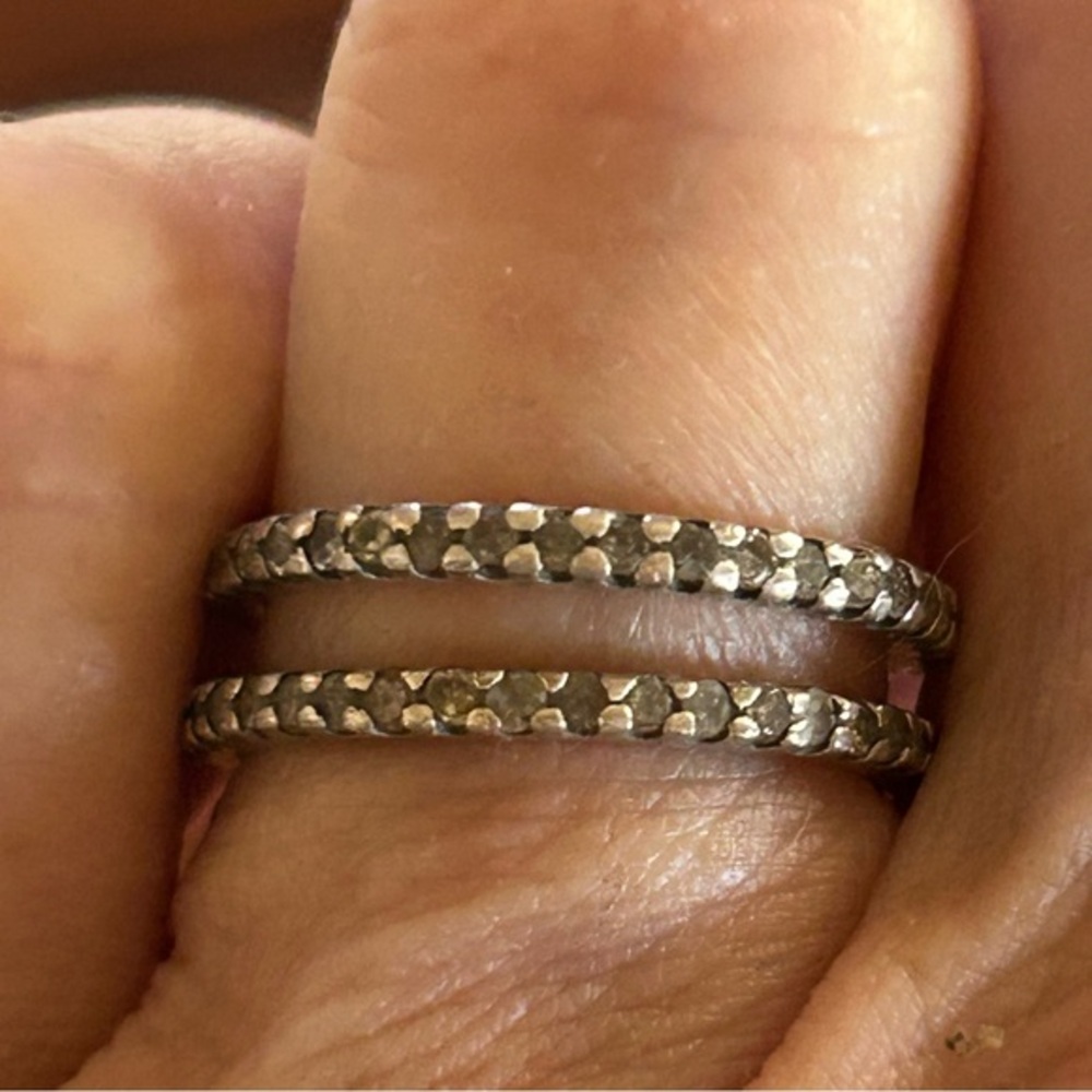 Set of 2 Sterling & Raw Diamond Eternity Band Rings